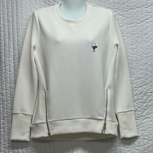 Addison Bay Cream Ribbed Crewneck Sweatshirt with Zip Accents